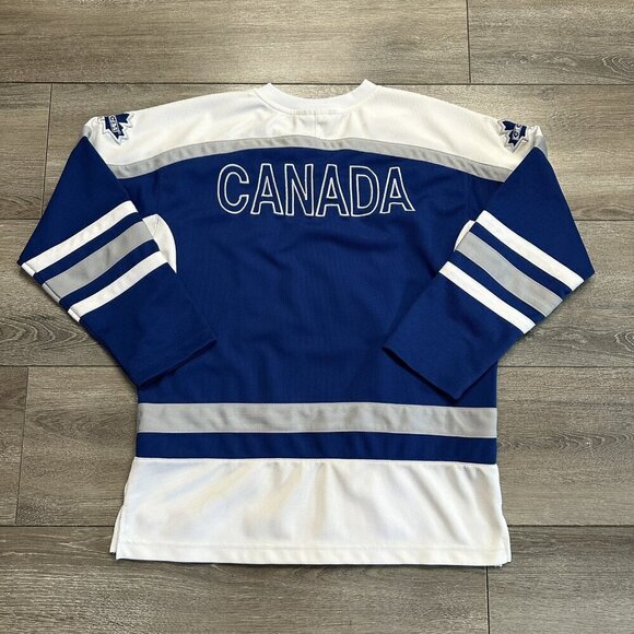 Vintage CCM Canada Hockey Jersey Youth Size XL Retro Blue White - Picture 2 of 9